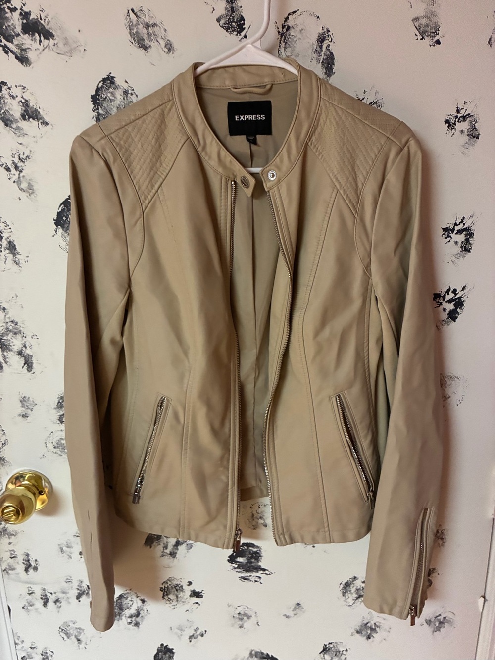 Express Women's Beige Moto-Style Leather Jacket